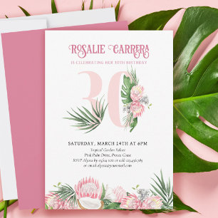 Invitation Fête d'anniversaire 30 ans Fleur de protea rose Tr