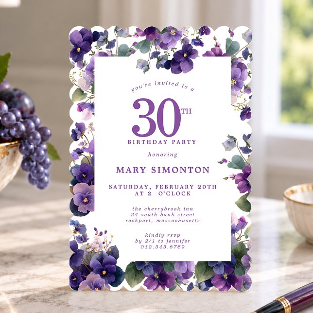 Invitation Fête d'anniversaire 30 ans Fleur Violette Violette (Créateur téléchargé)
