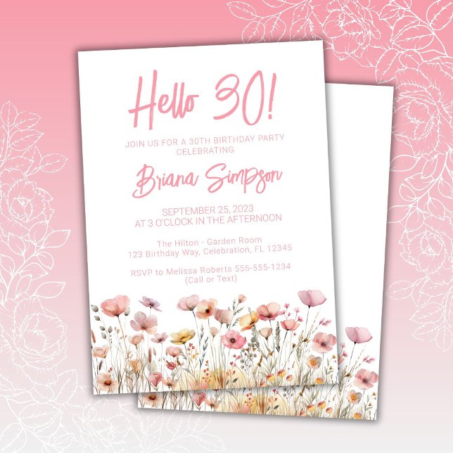 Invitation Fête d'anniversaire 30 ans fleurs roses (Créateur téléchargé)