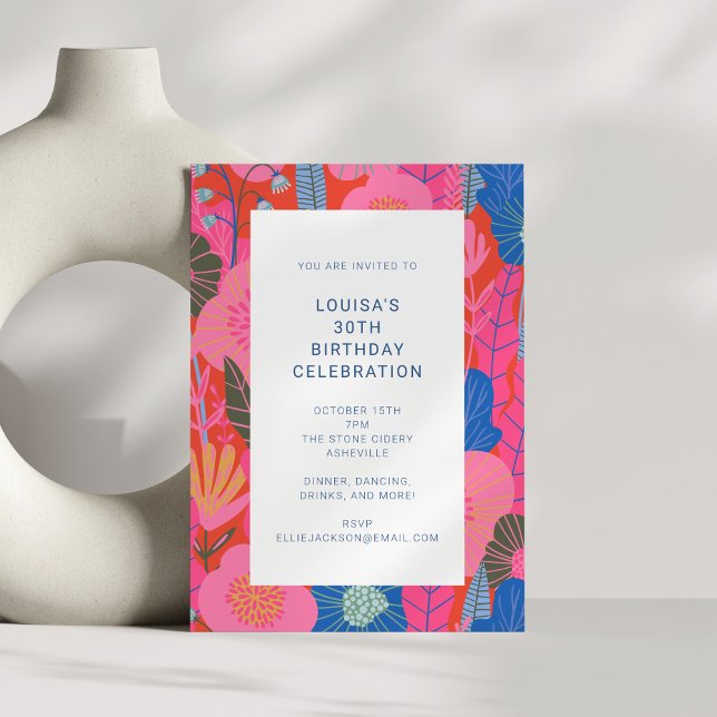 Invitation Fête d'anniversaire 30 ans Floral Rouge Moderne Co (Créateur téléchargé)