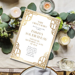 Invitation Fête d'anniversaire 30 ans Gatsby élégante en or e