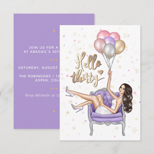 Invitation Fête d'anniversaire 30 ans girly (Devant / Derrière)