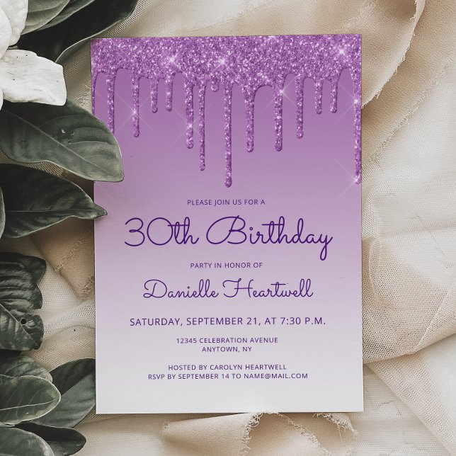 Invitation Fête d'anniversaire 30 ans Glam Purple (Créateur téléchargé)