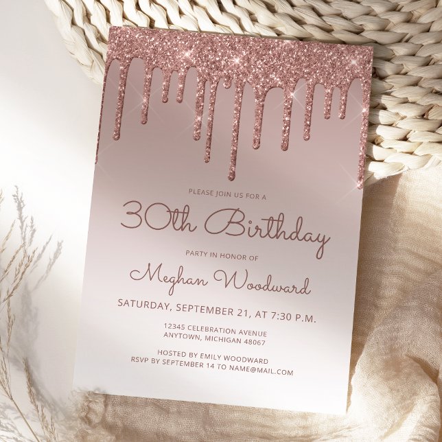 Invitation Fête d'anniversaire 30 ans Glam Rose Gold (Créateur téléchargé)