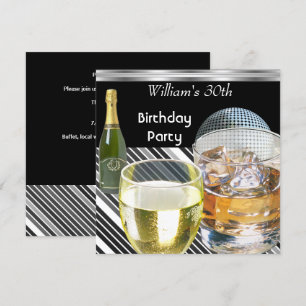 Invitation Fête d'anniversaire 30 ans homme boissons noir arg