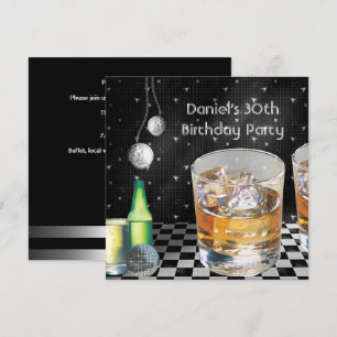 Invitation Fête d'anniversaire 30 ans homme Boissons Noir Arg