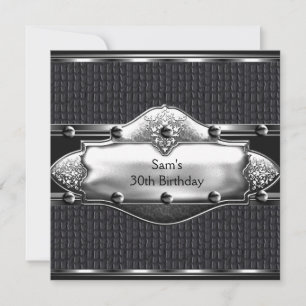Invitation Fête d'anniversaire 30 ans Homme Cuir Argent Homme