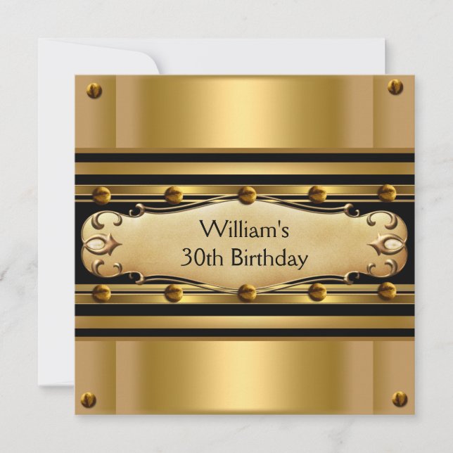 Invitation Fête d'anniversaire 30 ans Homme Or Noir 2 (Devant)