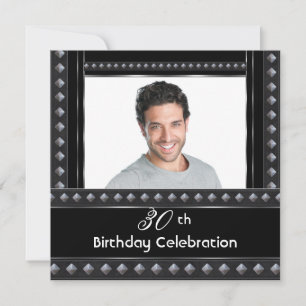Invitation Fête d'anniversaire 30 ans Hommes Noir Blanc Argen
