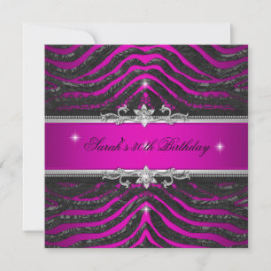 Invitation Fête d'anniversaire 30 ans Hot Pink Zebra Noir Arg