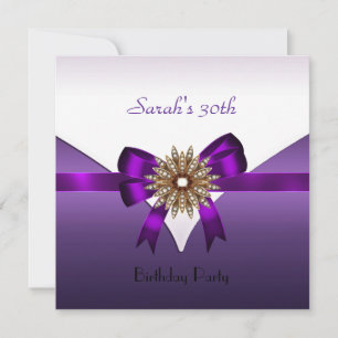 Invitation Fête d'anniversaire 30 ans Jewel Bow Violet Or Bla