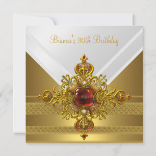 Invitation Fête d'anniversaire 30 ans Jewel rouge blanc or
