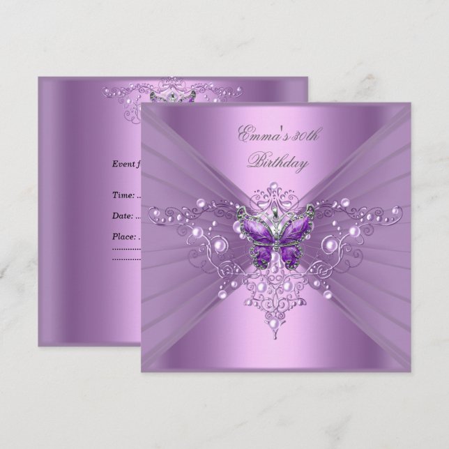 Invitation Fête d'anniversaire 30 ans Lilac Pearl Violet Papi (Devant / Derrière)