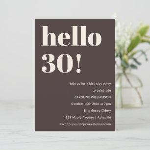 Invitation Fête d'anniversaire 30 ans Marron Simple Moderne G