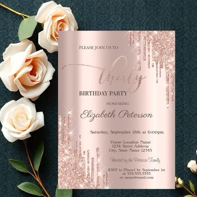 Invitation Fête d'anniversaire 30 ans moderne avec gouttes de (Créateur téléchargé)