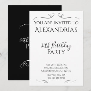 Invitation Fête d'anniversaire 30 ans Moderne Cœurs Noir et B