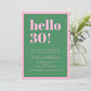 Invitation Fête d'anniversaire 30 ans moderne rose vert à bor