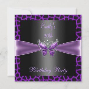 Invitation Fête d'anniversaire 30 ans Papillon Mauve Noir Vio