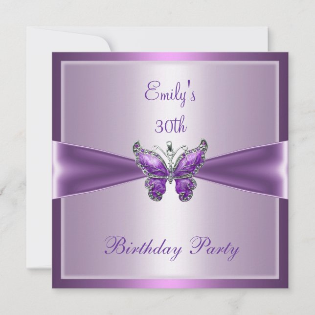 Invitation Fête d'anniversaire 30 ans Papillon Mauve Pourpre (Devant)