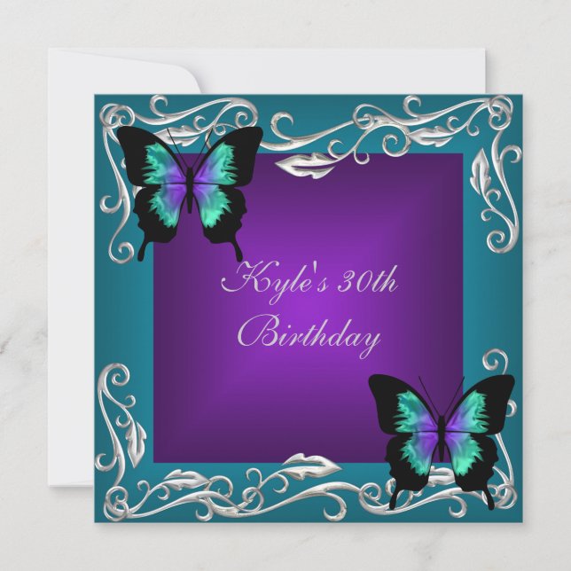 Invitation Fête d'anniversaire 30 ans Papillons Turquoise Vio (Devant)