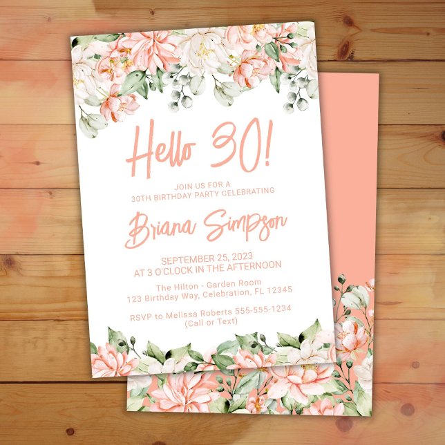 Invitation Fête d'anniversaire 30 ans Peach Blush Ivory Flora (Créateur téléchargé)