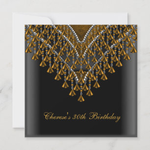 Invitation Fête d'anniversaire 30 ans perles dorées bronze no