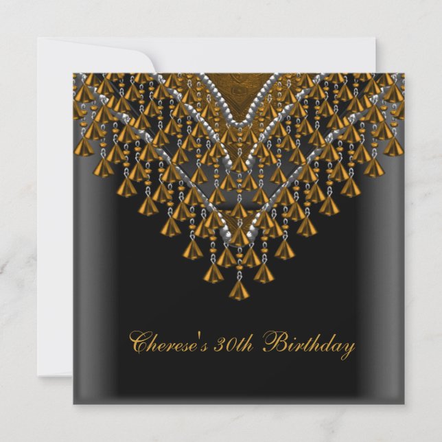 Invitation Fête d'anniversaire 30 ans perles dorées bronze no (Devant)
