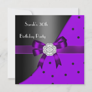 Invitation Fête d'anniversaire 30 ans Purple Spot Black Diamo