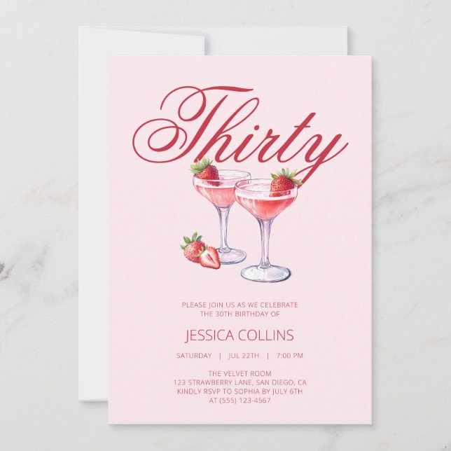 Invitation Fête d'anniversaire 30 ans Red Thirty Strawberry C (Devant)