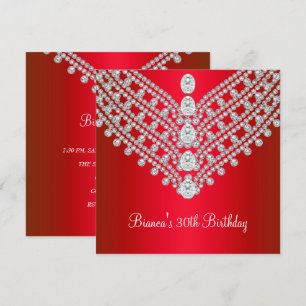 Invitation Fête d'anniversaire 30 ans Red White Diamond Jewel