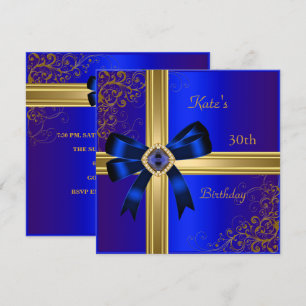 Invitation Fête d'anniversaire 30 ans riche bleu royal or joy