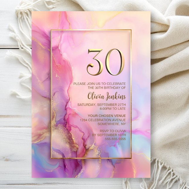 Invitation Fête d'anniversaire 30 ans rose et or (Créateur téléchargé)