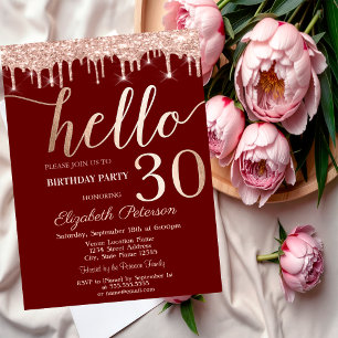 Invitation Fête d'anniversaire 30 ans Rose Gold Glitter Drips