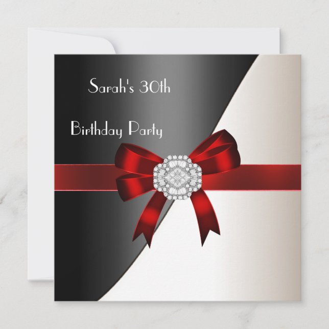 Invitation Fête d'anniversaire 30 ans Rouge Blanc Noir Diaman (Devant)