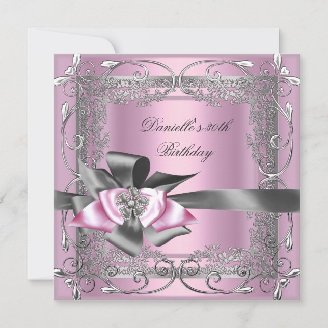 Invitation Fête d'anniversaire 30 ans Ruban Rose Clair Gris A (Devant)