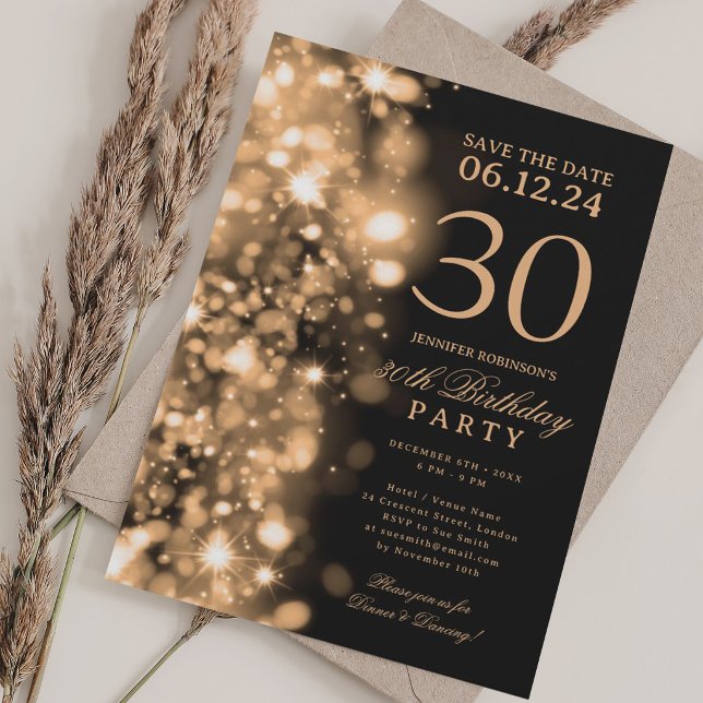 Invitation Fête d'anniversaire 30 ans Save The Date Gold Glam (Gold Glam Save The Date 30th Birthday Party Invitation)