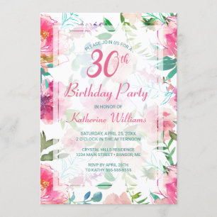 Invitation Fête d'anniversaire 30 ans sur le thème floral tro