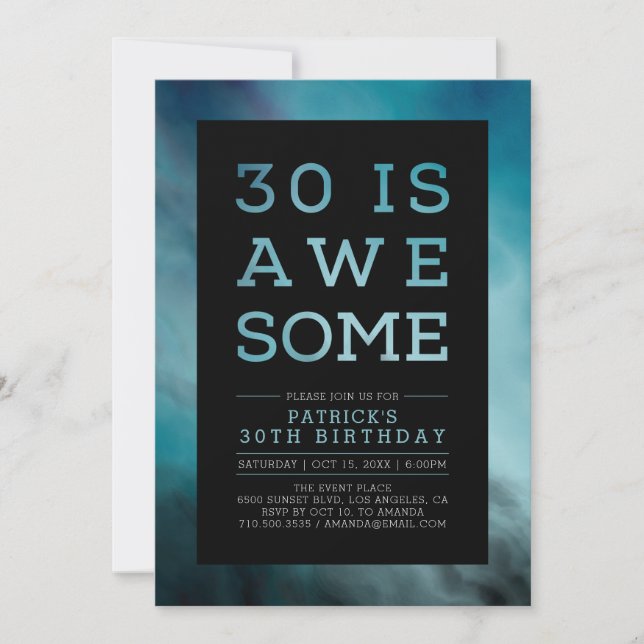 Invitation Fête d'anniversaire 30 ans Typography Moderne Teal (Devant)