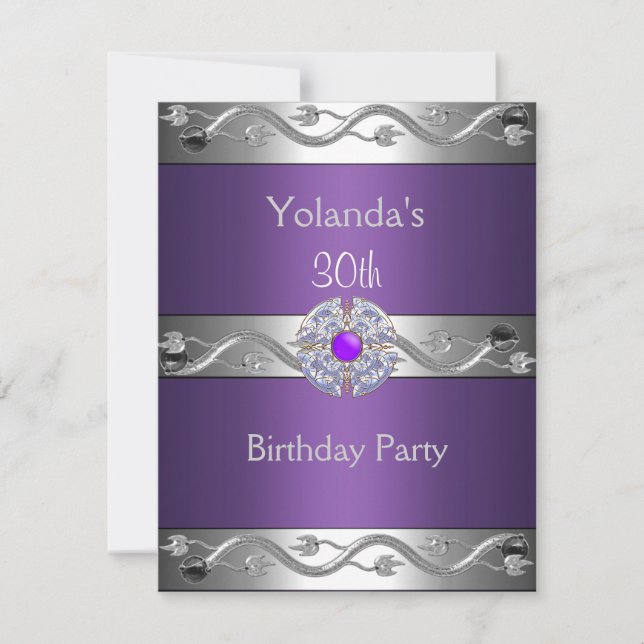Invitation Fête d'anniversaire 30 ans Violet Argent Bijou 2 (Devant)