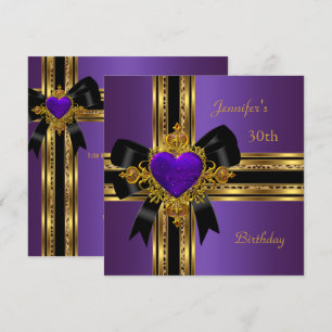 Invitation Fête d'anniversaire 30 ans Violet Or Cœur Bijou Ro