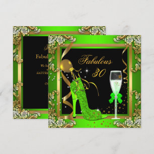 Invitation Fête d'anniversaire 30 fabuleuse vert citron or
