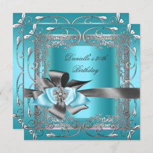 Invitation Fête d'anniversaire 30e Turquoise bleu gris argent