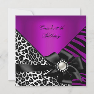 Invitation Fête d'anniversaire 30e Zebra Leopard Purple Plum 