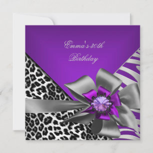 Invitation Fête d'anniversaire 30e Zebra Purple Black Leopard
