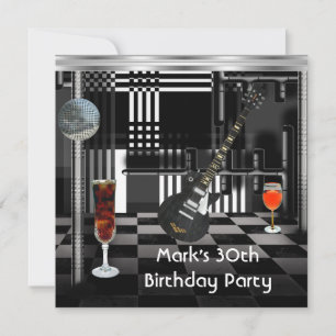 Invitation Fête d'anniversaire 30th Mens Guitare Boissons Noi
