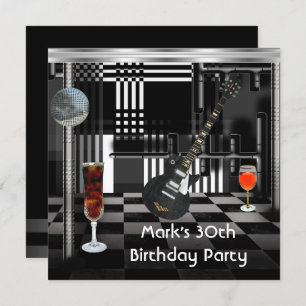 Invitation Fête d'anniversaire 30th Mens Guitare Boissons Noi