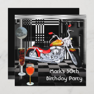 Invitation Fête d'anniversaire 30th Mens Vélos Boissons Noir