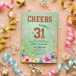 Invitation Fête d'anniversaire 31 ans Floral Paillettes Émera