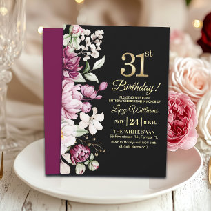 Invitation Fête d'anniversaire 31 Élégante Florale Or
