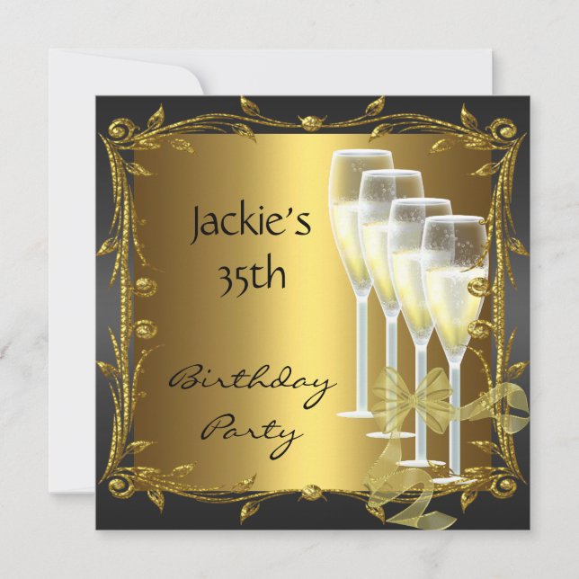 Invitation Fête d'anniversaire 35 ans Élégant Noir (Devant)